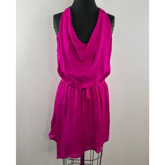 Haute Hippie Fuschia Pink 100% Silk Sleeveless Cowl Neck Tie Waist Dress Size S - Picture 1 of 9